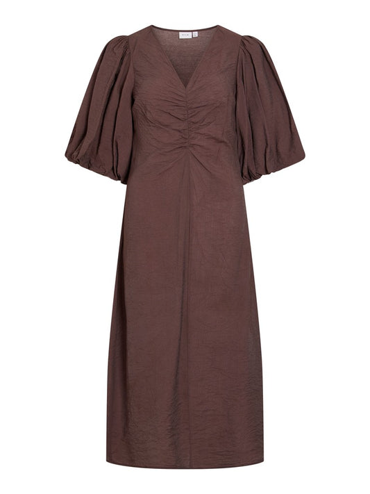 VIGOLA 2/4 V-NECK MIDI DRESS - Coffee Bean
