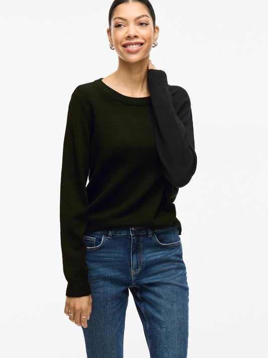 VIRIL O-NECK L/S KNIT TOP - Black