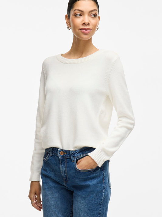 VIRIL O-NECK L/S KNIT TOP - White Alyssum