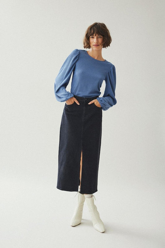 VIJAF HW MIDI DENIM SKIRT- Black Denim