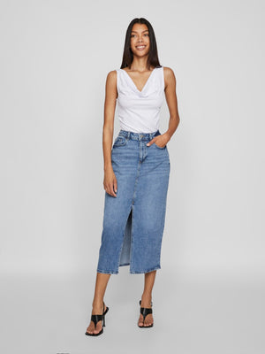 VIJAF HW MIDI DENIM SKIRT-Medium Blue Denim