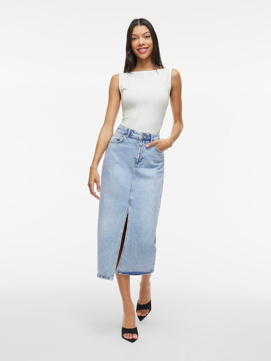 VIJAF HW MIDI DENIM SKIRT - Light Blue Denim