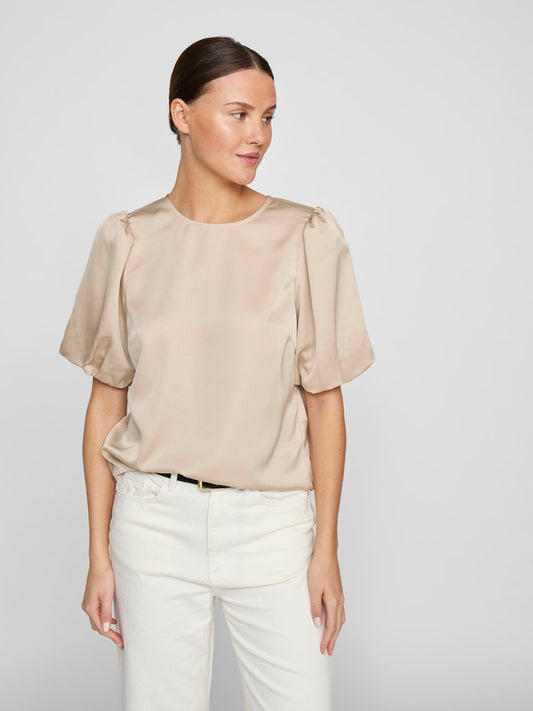 VIELLETTE 2/4 SATIN PUFF TOP - Cement