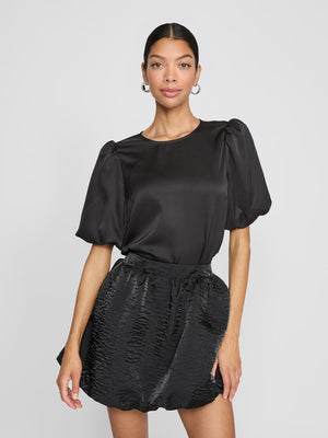 VIELLETTE 2/4 SATIN PUFF TOP - Black