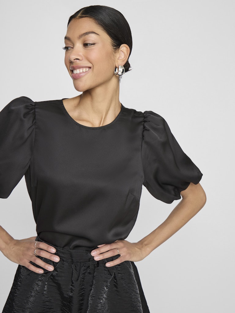 VIELLETTE 2/4 SATIN PUFF TOP - Black