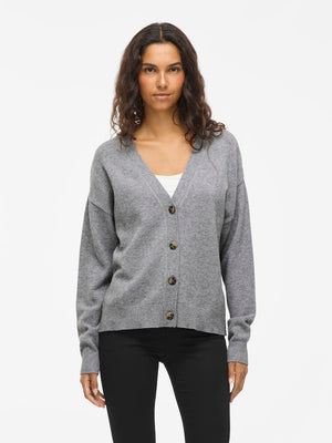 VIRIL V-NECK KNIT CARDIGAN - Medium Grey Melange