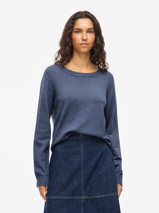 VIRIL O-NECK L/S  KNIT TOP - Vintage Indigo