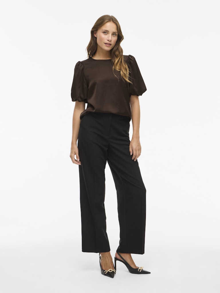VIELLETTE 2/4 SATIN PUFF TOP - Coffee Bean