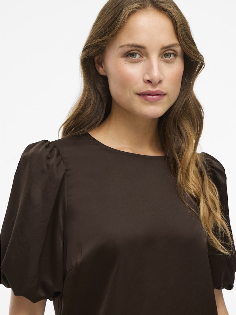 VIELLETTE 2/4 SATIN PUFF TOP - Coffee Bean