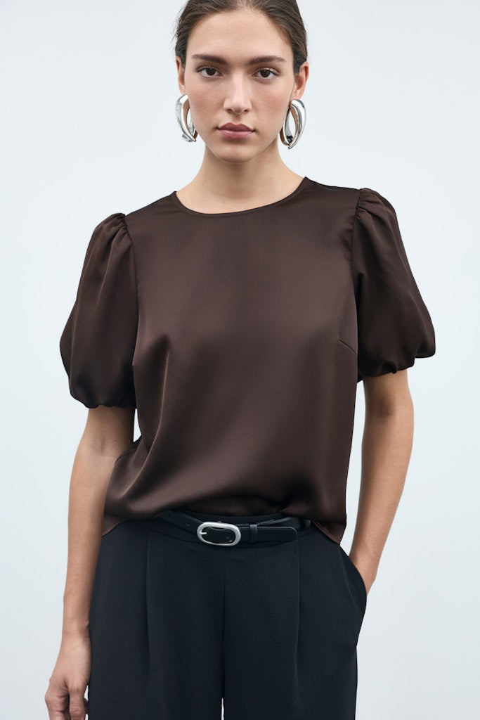 VIELLETTE 2/4 SATIN PUFF TOP - Coffee Bean