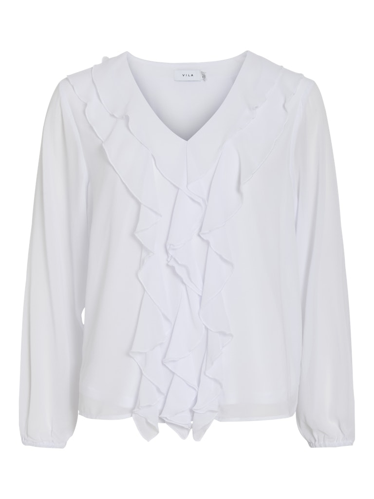 VIANE L/S V-NECK FRILL TOP - Snow White