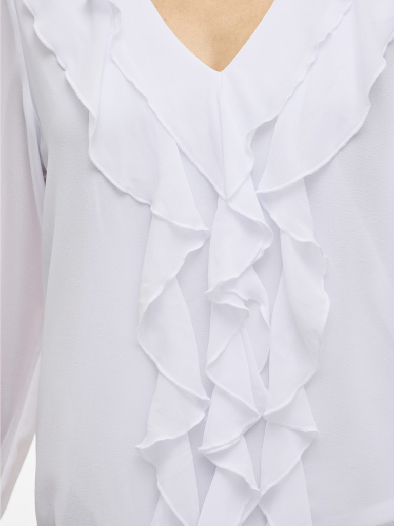 VIANE L/S V-NECK FRILL TOP - Snow White