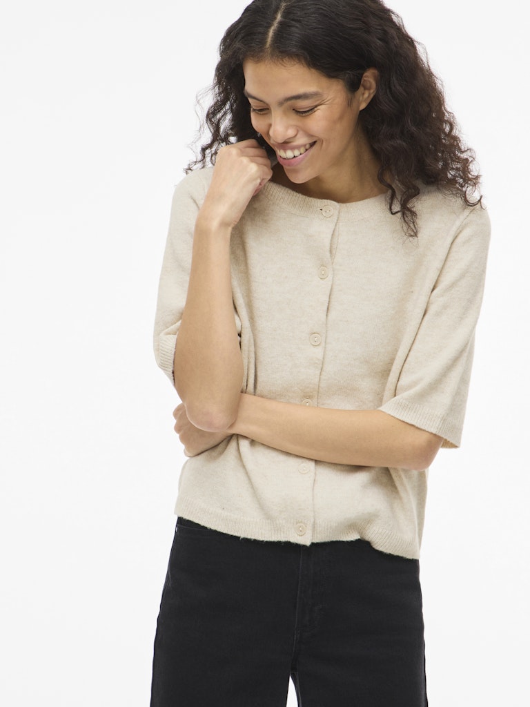 VILIGA 2/4 O-NECK KNIT CARDIGAN - Birch Melange