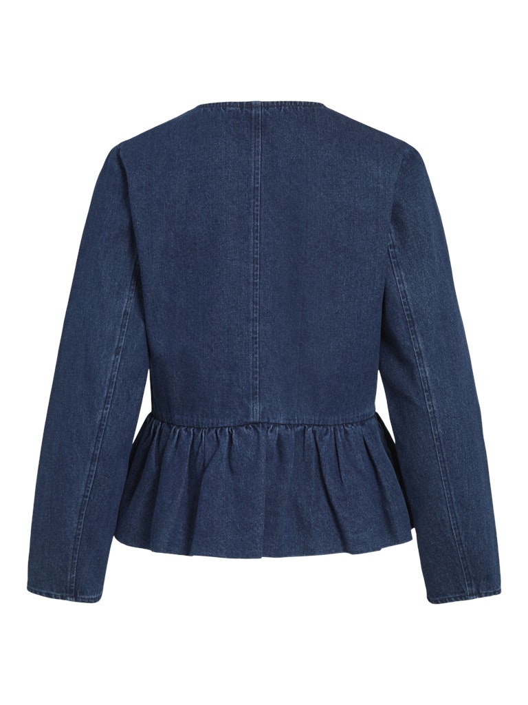 VIGIANA O-NECK L/S PEPLUM DENIM SHIRT - Dark Blue Denim