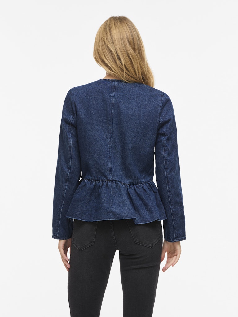 VIGIANA O-NECK L/S PEPLUM DENIM SHIRT - Dark Blue Denim