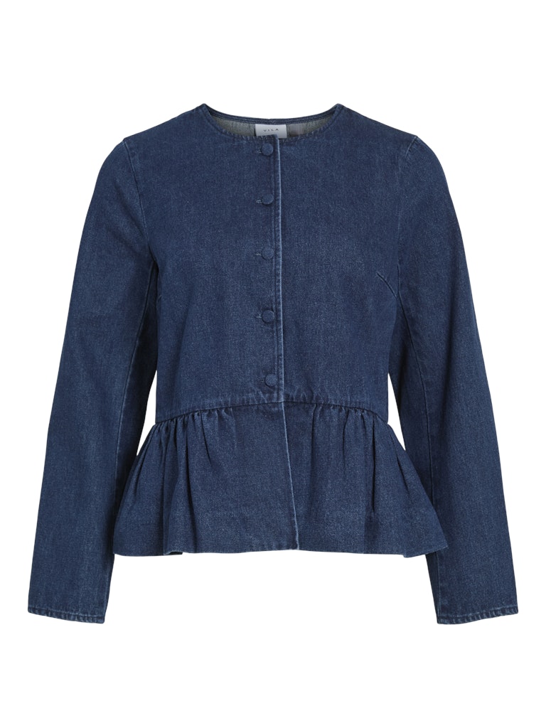 VIGIANA O-NECK L/S PEPLUM DENIM SHIRT - Dark Blue Denim