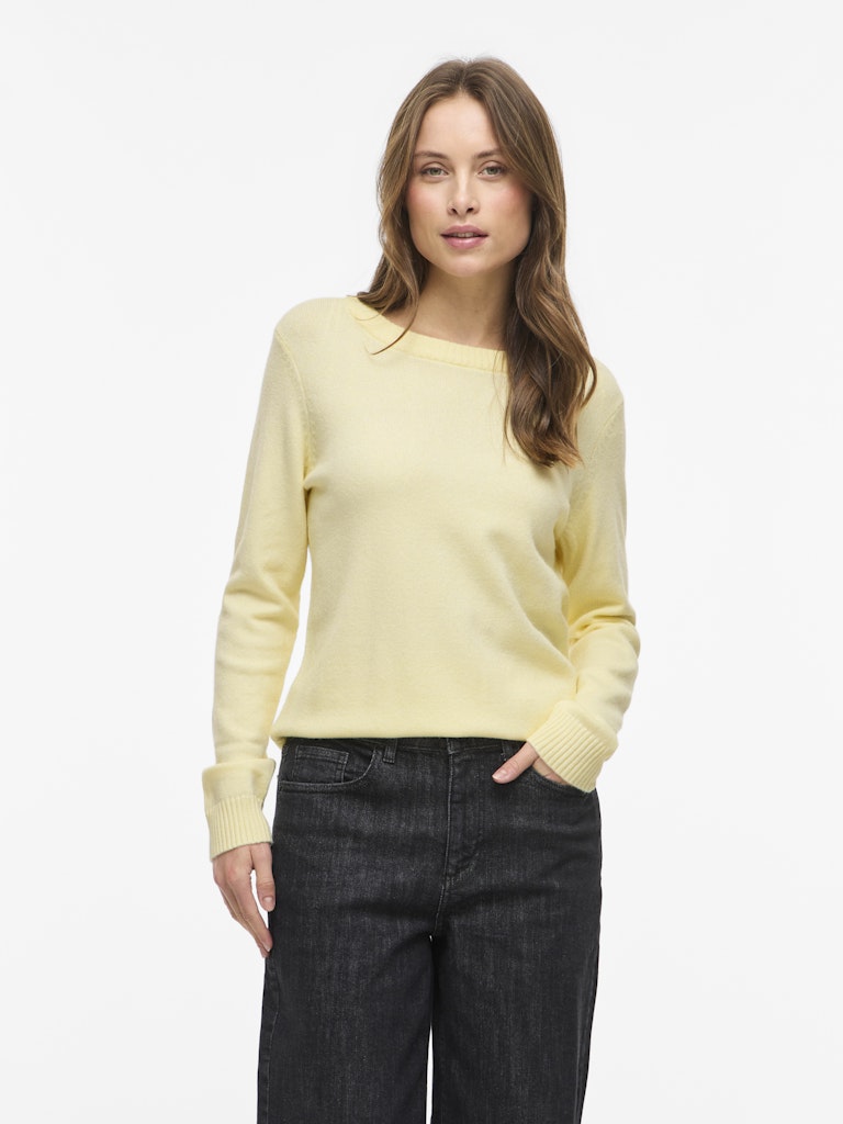 VIRIL O-NECK L/S  KNIT TOP - Pastel Yellow