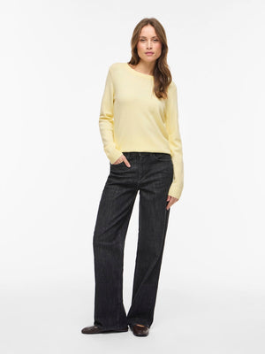 VIRIL O-NECK L/S  KNIT TOP - Pastel Yellow
