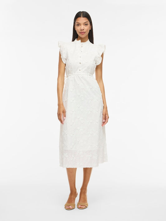 VISIMONE O-NECK S/L MIDI DRESS - Snow White