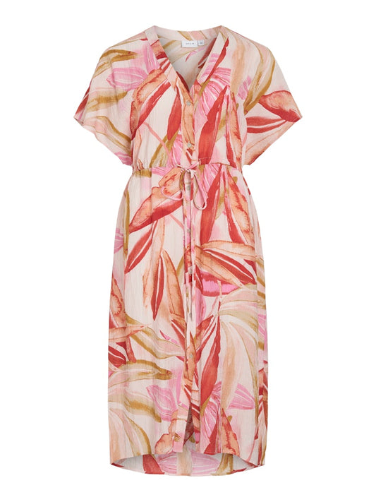 VILIMIA PRI V-NECK S/S MIDI DRESS - Fiji Flower