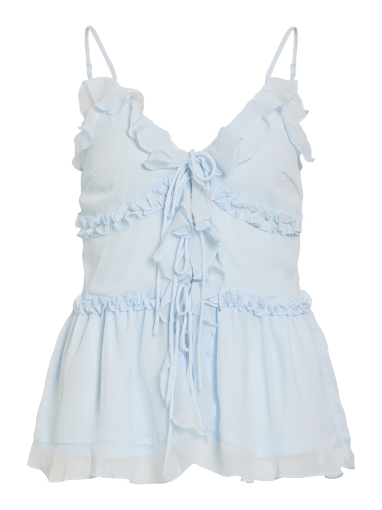 VIFALIA V-NECK STRAP FRILL TOP - Nantucket Breeze