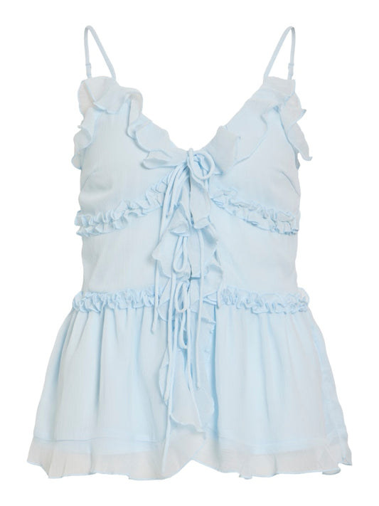 VIFALIA V-NECK STRAP FRILL TOP - Nantucket Breeze