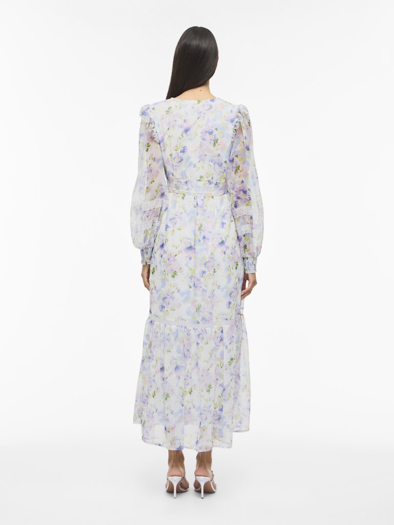 VIROMAN V-NECK L/S ANKLE DRESS -Cloud Dancer/Flower Print