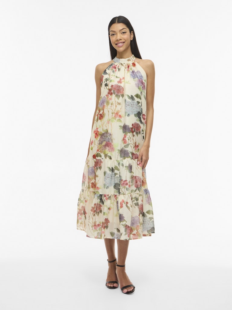 VINIA S/L HALTERNECK MIDI DRESS - Birch/Flowers