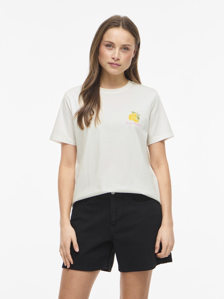 VISYBILLA O-NECK S/S LEMON TOP - Snow White/Lemon Fiji Flower