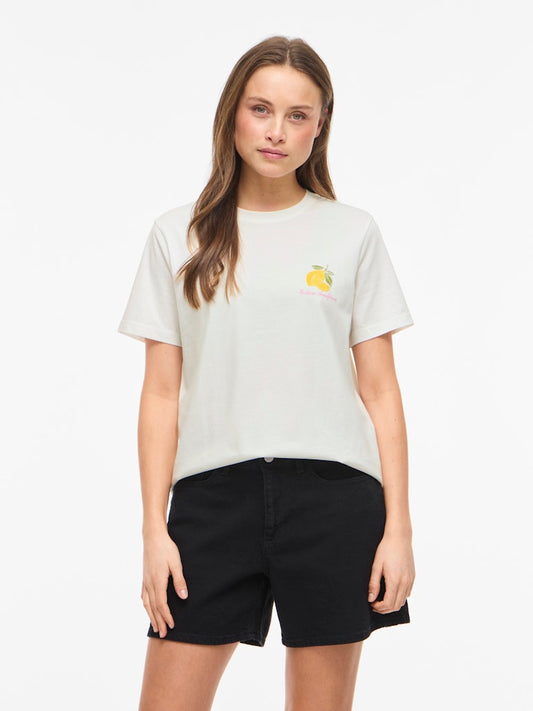 VISYBILLA O-NECK S/S LEMON TOP - Snow White/Lemon Fiji Flower