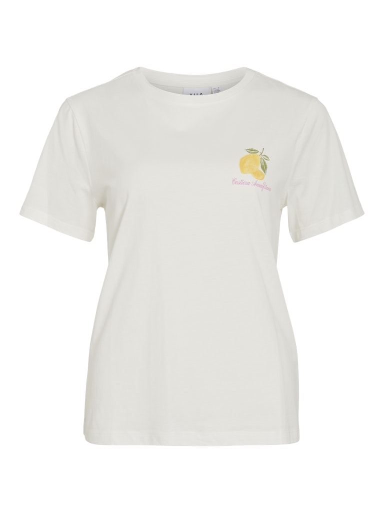 VISYBILLA O-NECK S/S LEMON TOP - Snow White/Lemon Fiji Flower
