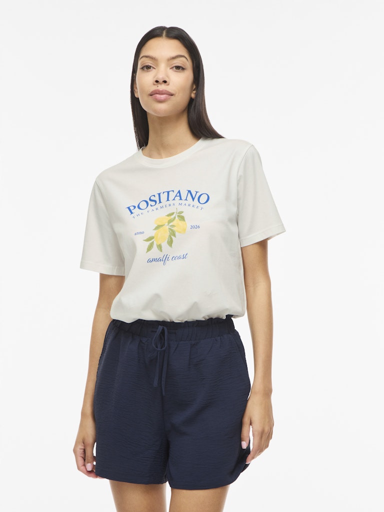 VISYBILLA O-NECK S/S LEMON TOP - Snow White/Positano Victoria Blue