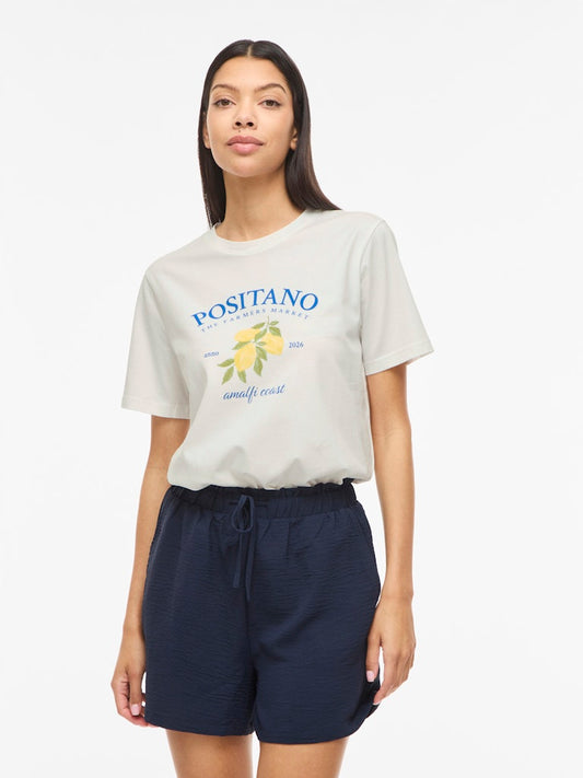 VISYBILLA O-NECK S/S LEMON TOP - Snow White/Positano Victoria Blue