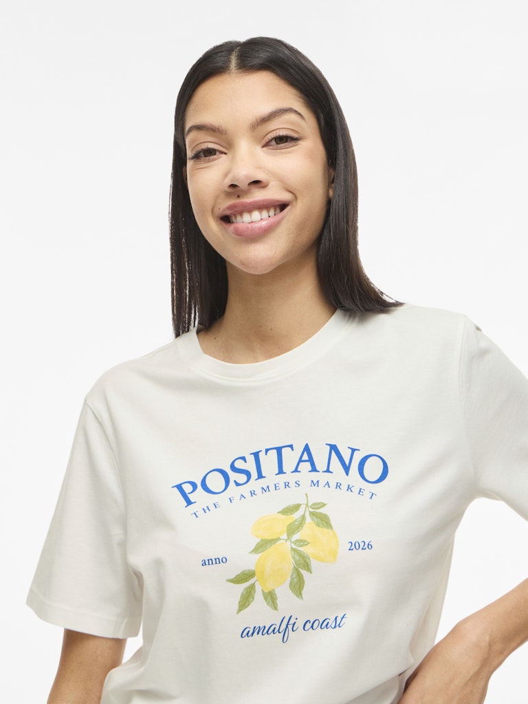 VISYBILLA O-NECK S/S LEMON TOP - Snow White/Positano Victoria Blue