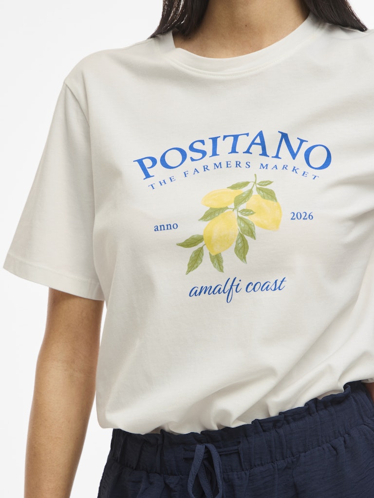 VISYBILLA O-NECK S/S LEMON TOP - Snow White/Positano Victoria Blue