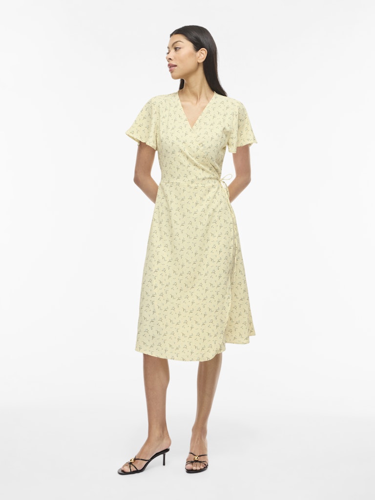 VILOVIE S/S WRAP MIDI DRESS - Pastel Yellow/Aster