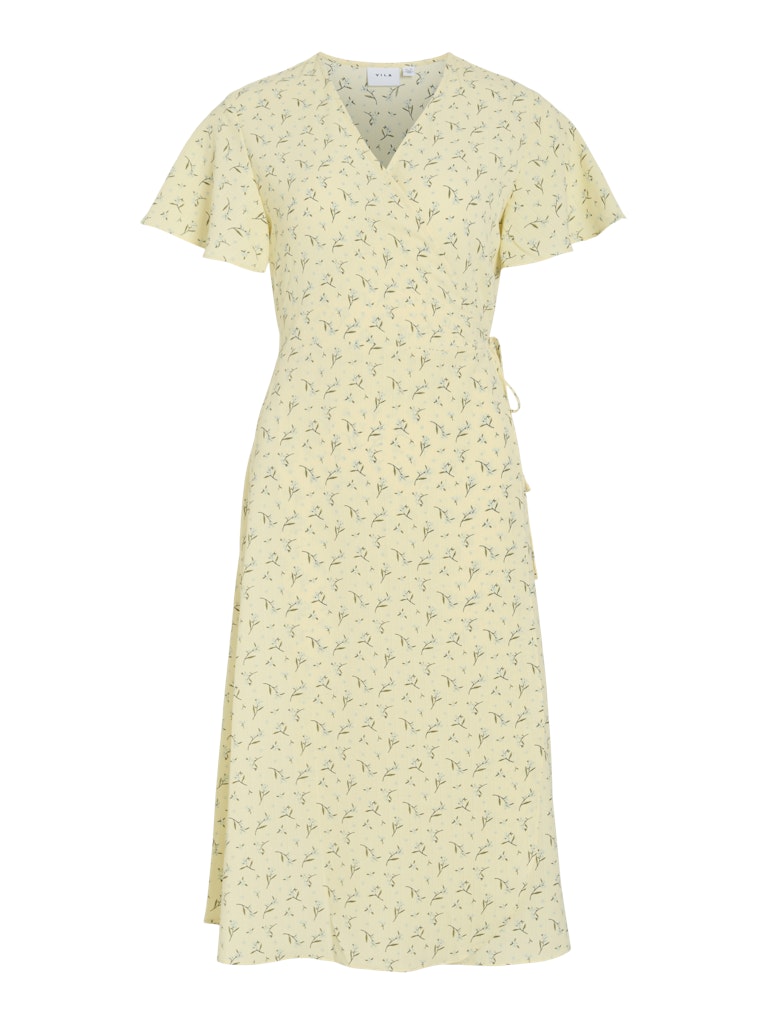 VILOVIE S/S WRAP MIDI DRESS - Pastel Yellow/Aster