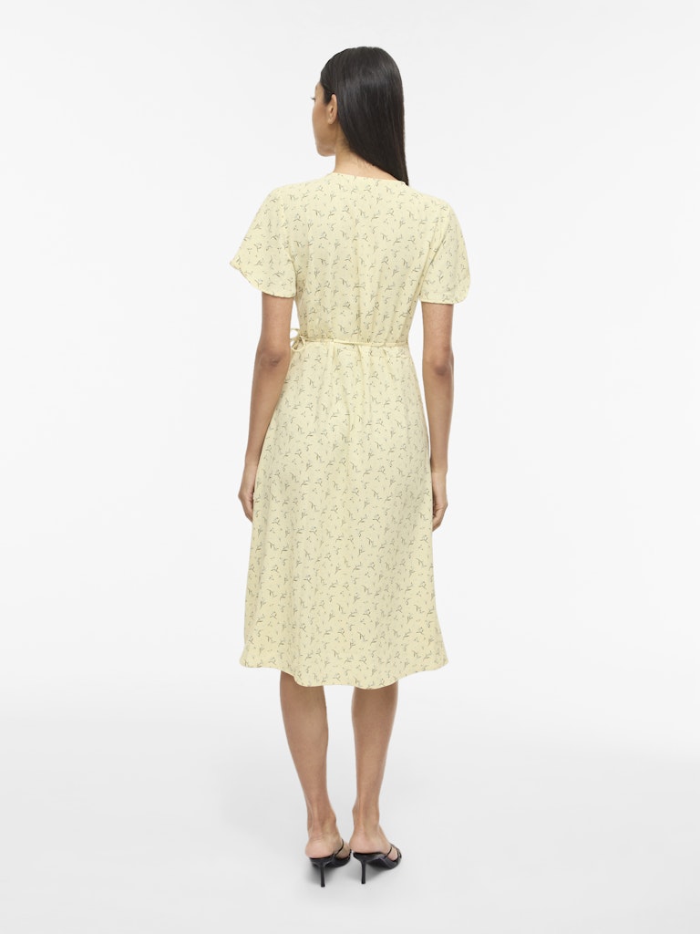 VILOVIE S/S WRAP MIDI DRESS - Pastel Yellow/Aster