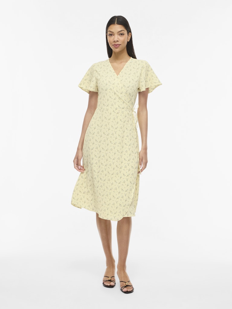 VILOVIE S/S WRAP MIDI DRESS - Pastel Yellow/Aster