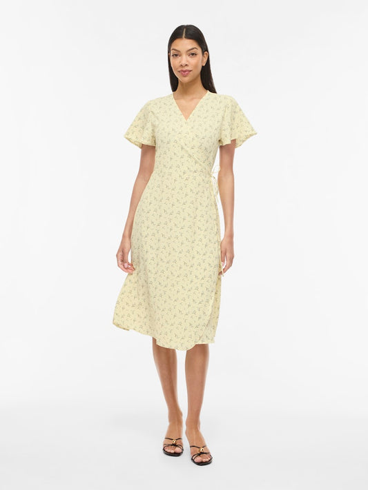 VILOVIE S/S WRAP MIDI DRESS - Pastel Yellow/Aster
