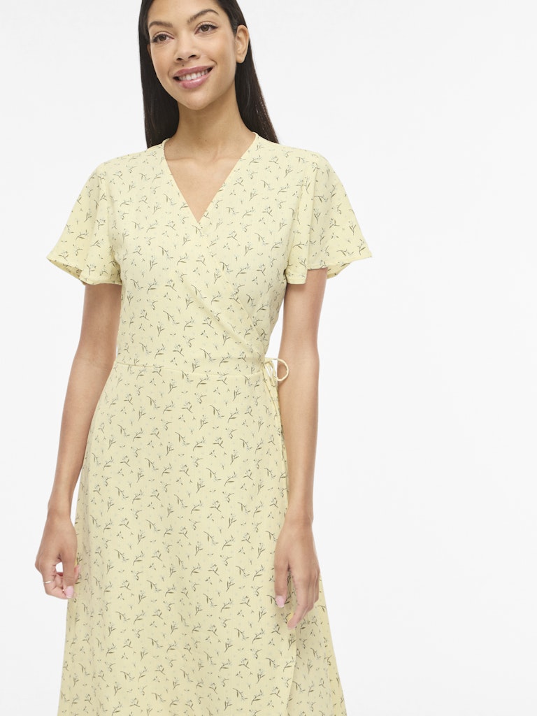 VILOVIE S/S WRAP MIDI DRESS - Pastel Yellow/Aster