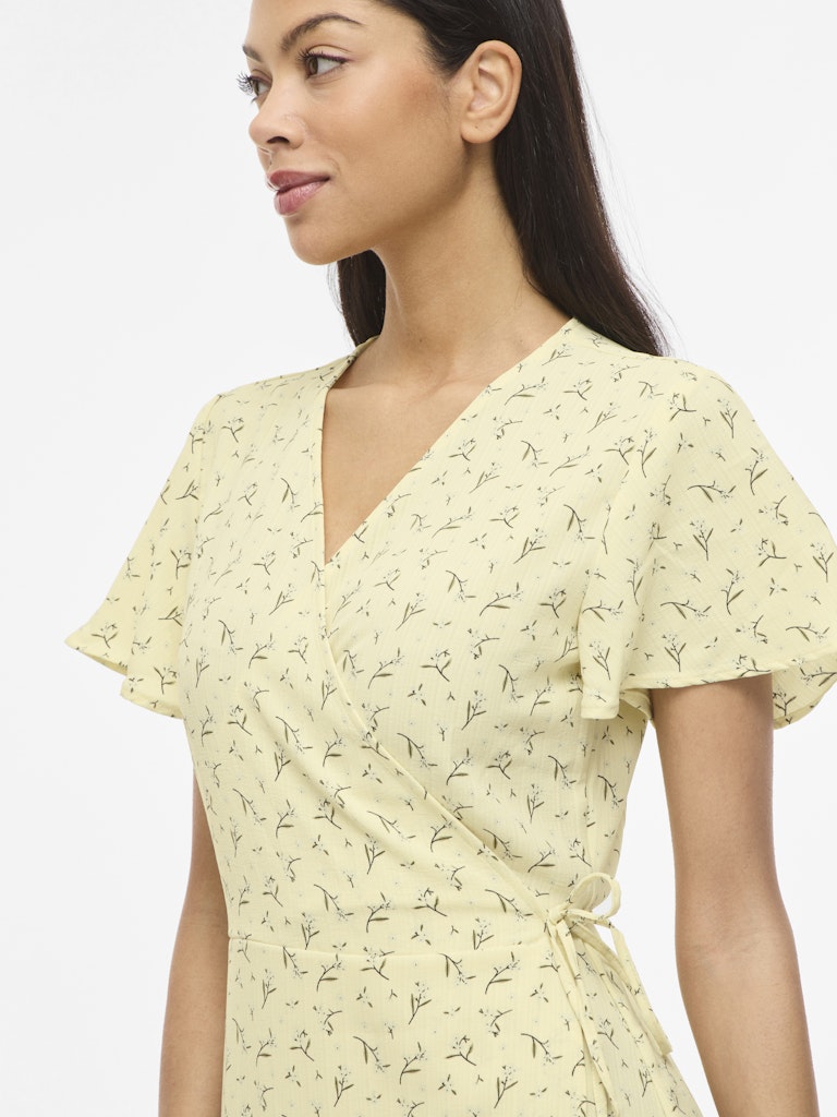VILOVIE S/S WRAP MIDI DRESS - Pastel Yellow/Aster