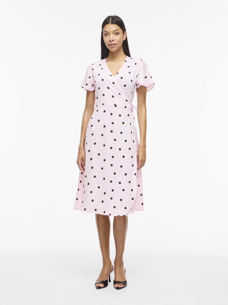 VILOVIE S/S WRAP MIDI DRESS - Cherry Blossom/Coffee Bean Dots