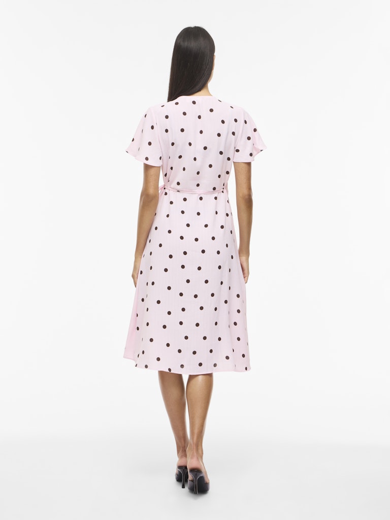 VILOVIE S/S WRAP MIDI DRESS - Cherry Blossom/Coffee Bean Dots
