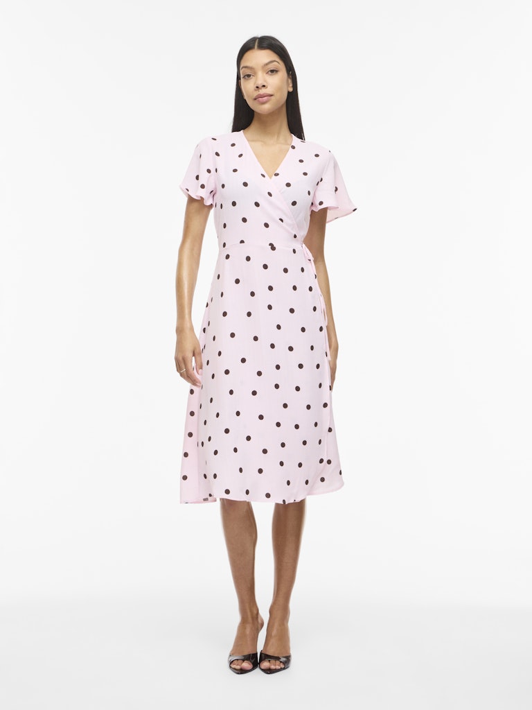 VILOVIE S/S WRAP MIDI DRESS - Cherry Blossom/Coffee Bean Dots