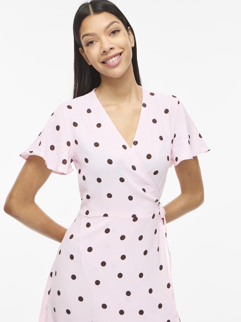 VILOVIE S/S WRAP MIDI DRESS - Cherry Blossom/Coffee Bean Dots