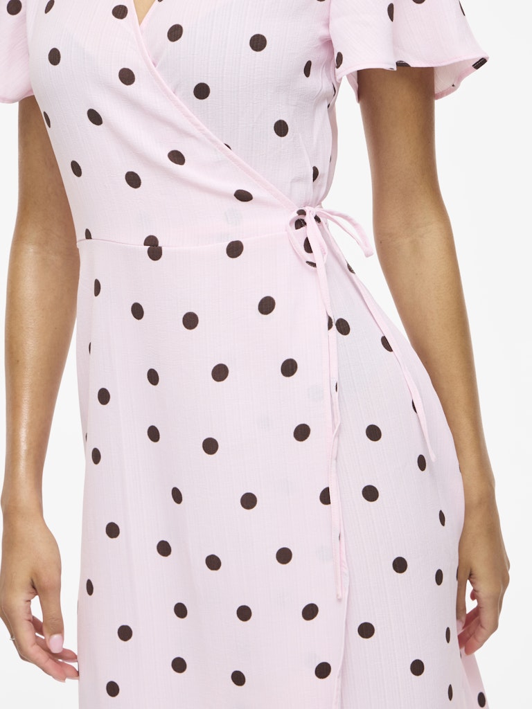 VILOVIE S/S WRAP MIDI DRESS - Cherry Blossom/Coffee Bean Dots