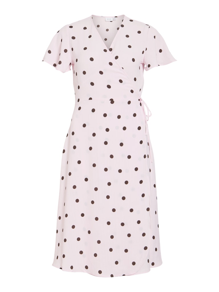 VILOVIE S/S WRAP MIDI DRESS - Cherry Blossom/Coffee Bean Dots