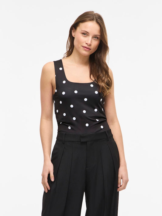 VIKENZA AOP U-NECK S/L TANK TOP - Black/Snow White dots