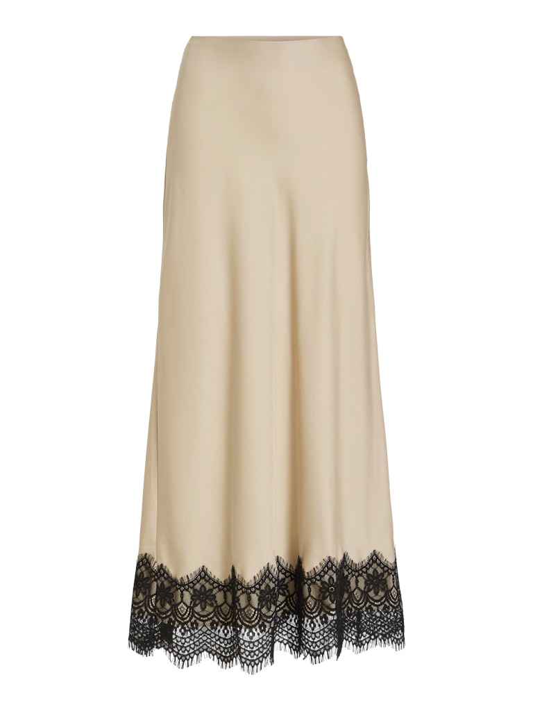 VIELLETTE HW ANKLE LACE SKIRT - Cement/Black Lace